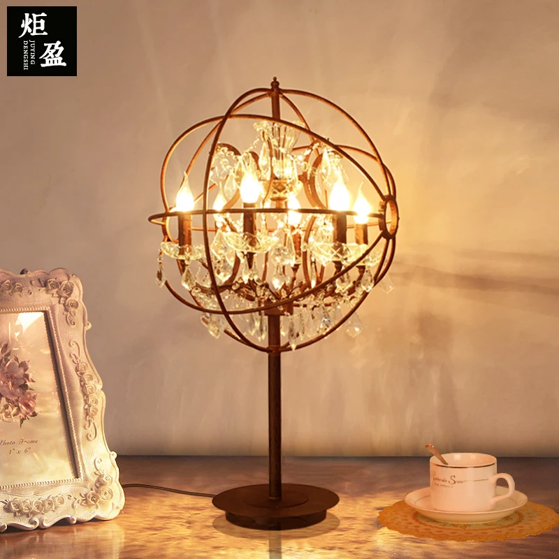 

American country retro bedroom hall Bar Cafe iron crystal desk lamp