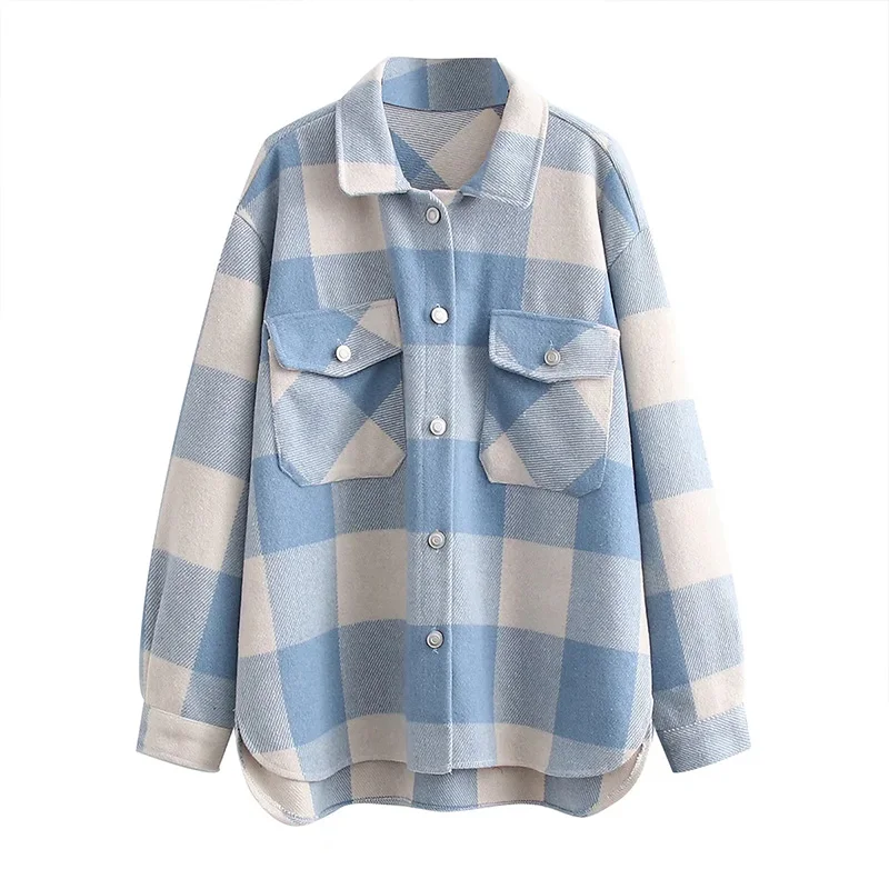 

Women's Shirts Plaid Vintage Shirt Jacket Pockets Long Sleeve Top Autumn Ladies Casual Loose Coat Single-Breasted Shirt Woman