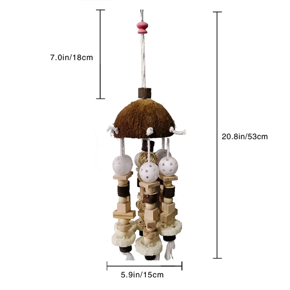 

1pc Bird Parrot Toy Chewing Natural Wooden Blocks Bird Coconut Shell Hanging Wooden Blocks String Parrot Cage Bite Toy