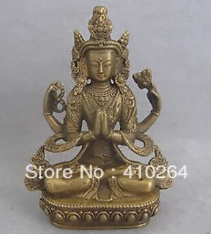 China Tibet Bronze Four-armed Chenrenzig Kwan-yin Guanyin Buddha Statue |