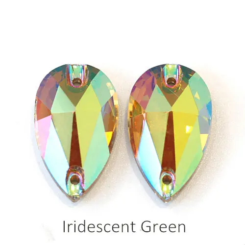 Iridescent Green 11x18 мм Красочные 24 цвета лучшее качество пришить стразы каплевидной формы бутик стекло Flatback пришить декоративные камни для одежды F0051 - Цвет: Iridescent Green
