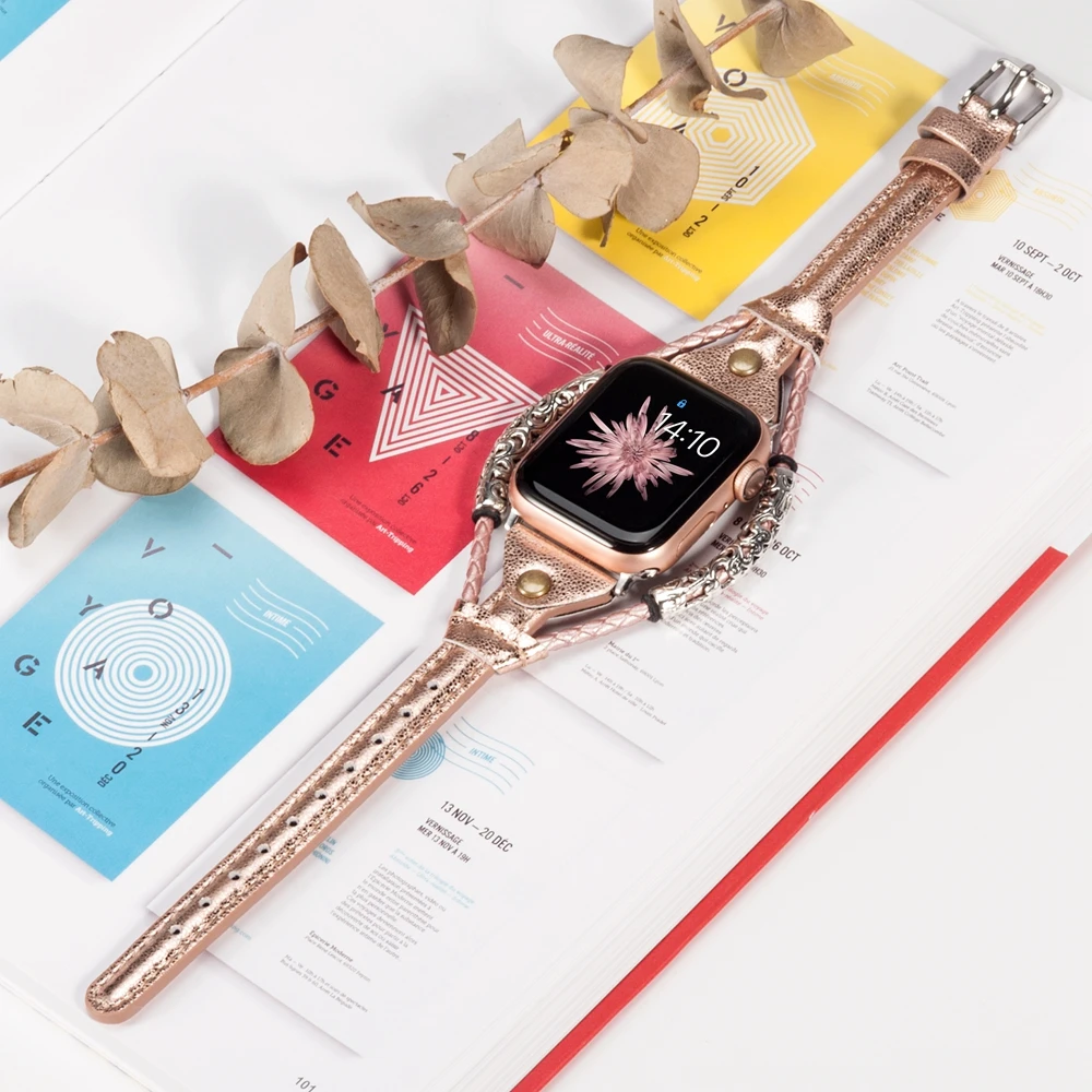 Винтажный кожаный ремешок для Apple Watch Band женский твист полоса ремешок заклепки с металлической веревкой браслет нарядный стильный iwatch серия