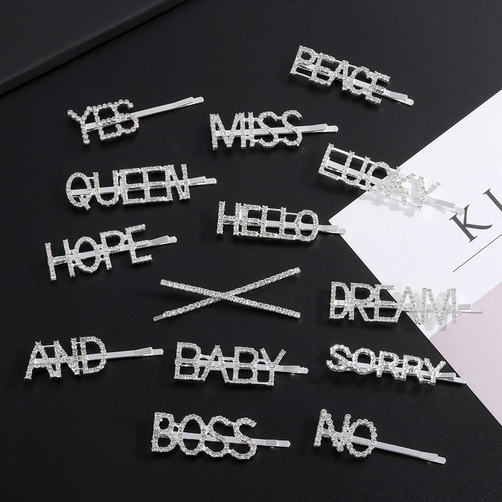 1 шт. заколки для волос с блестящими буквами прозрачные блестящие стразы