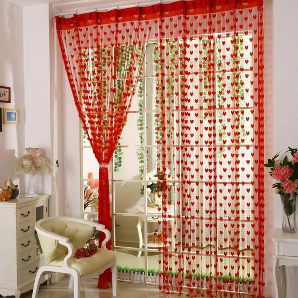 

100*200cm Romantic Heart-Shaped String Sheer Window Curtain for Living Room Bedroom Window Treatments Panel Drapes