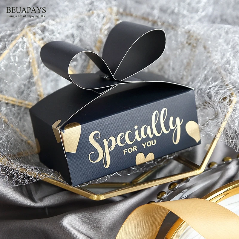 

50pcs specially for you gift box candy box wedding decoration for home DIY rectangle Folded 6x10x4cm Bronzing font Heart-shaped