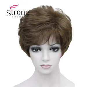 StrongBeauty Shag стиль синтетические парики короткие волнистые слоистые темно-Обурн пользовательские парики для афро-американских