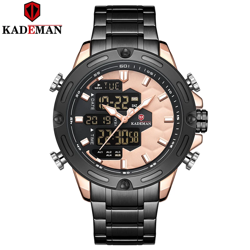 

Brand New Luxury Business Watch Rose Gold Men's Watches Stainless Steel Relogio Silver Clock Double display Quartz Wristwatch