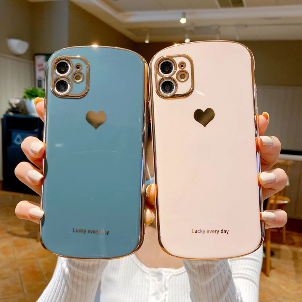 

Electroplated love heart Phone Case For iPhone 12 11 Pro Max XR XS X XS Max 7 8 Plus 12Pro Shockproof Protective Back Cover capa