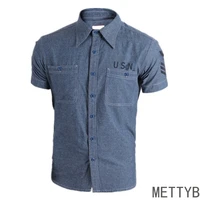 american navy men t shirt retro ww2 cowboy military youth cotton vintage shirt short sleeve blue denim