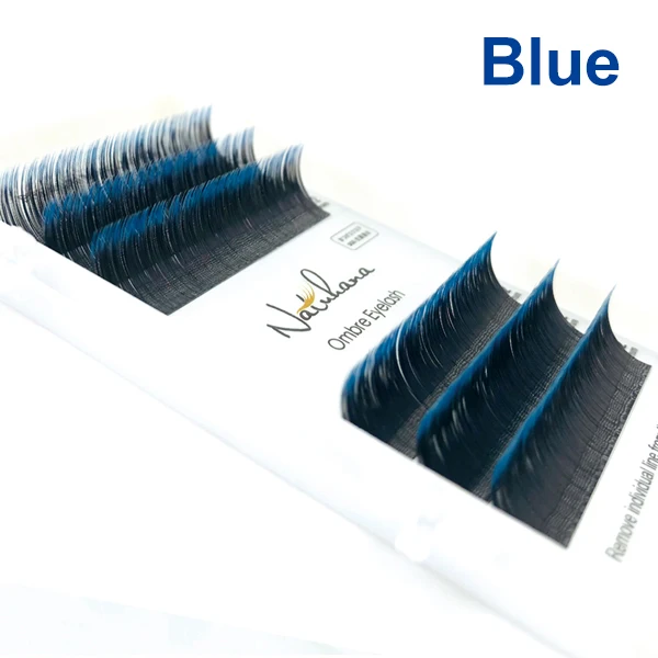 Blue NATUHANA,, 6 рядов, Ombre, синий, фиолетовый цвет, наращивание ресниц, Индивидуальные Накладные ресницы из искусственной норки, профессиональный салон - Цвет: Blue