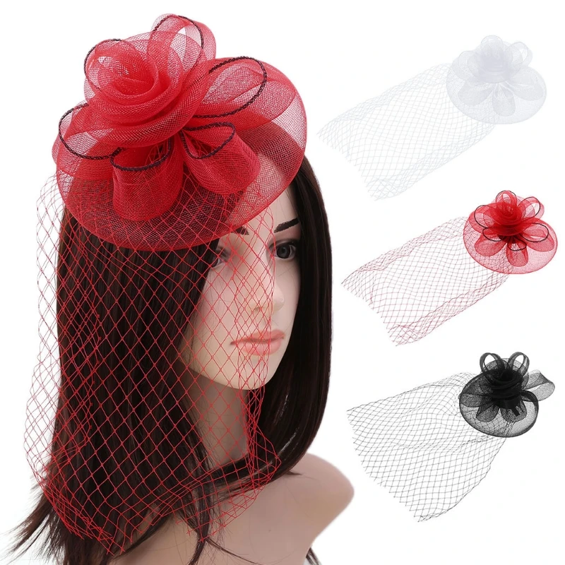 

Women Fascinator Hats Big Flower Solid Cocktail Party Hair Clip AXYD