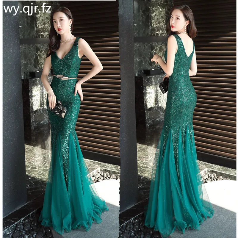 Женское длинное вечернее платье с юбкой годе темно синее бордовое зеленое