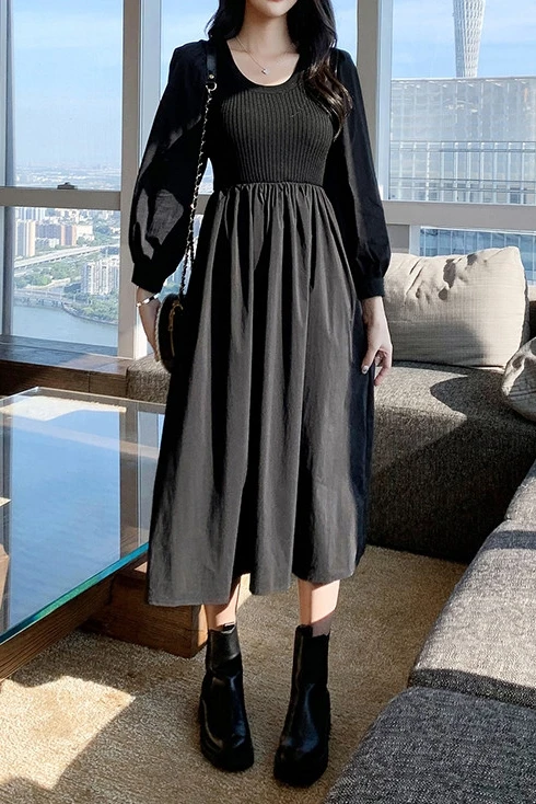 

COIGARSAM 4XL Plus Size Full Sleeve Women dress Dresses Temperament Is 2569