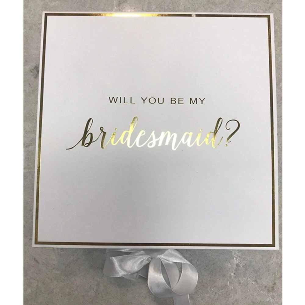 Custom foil gold will you be my bridesmaid boxes silk bow wedding thank you gift box bachelorette maid of honor proposal packing