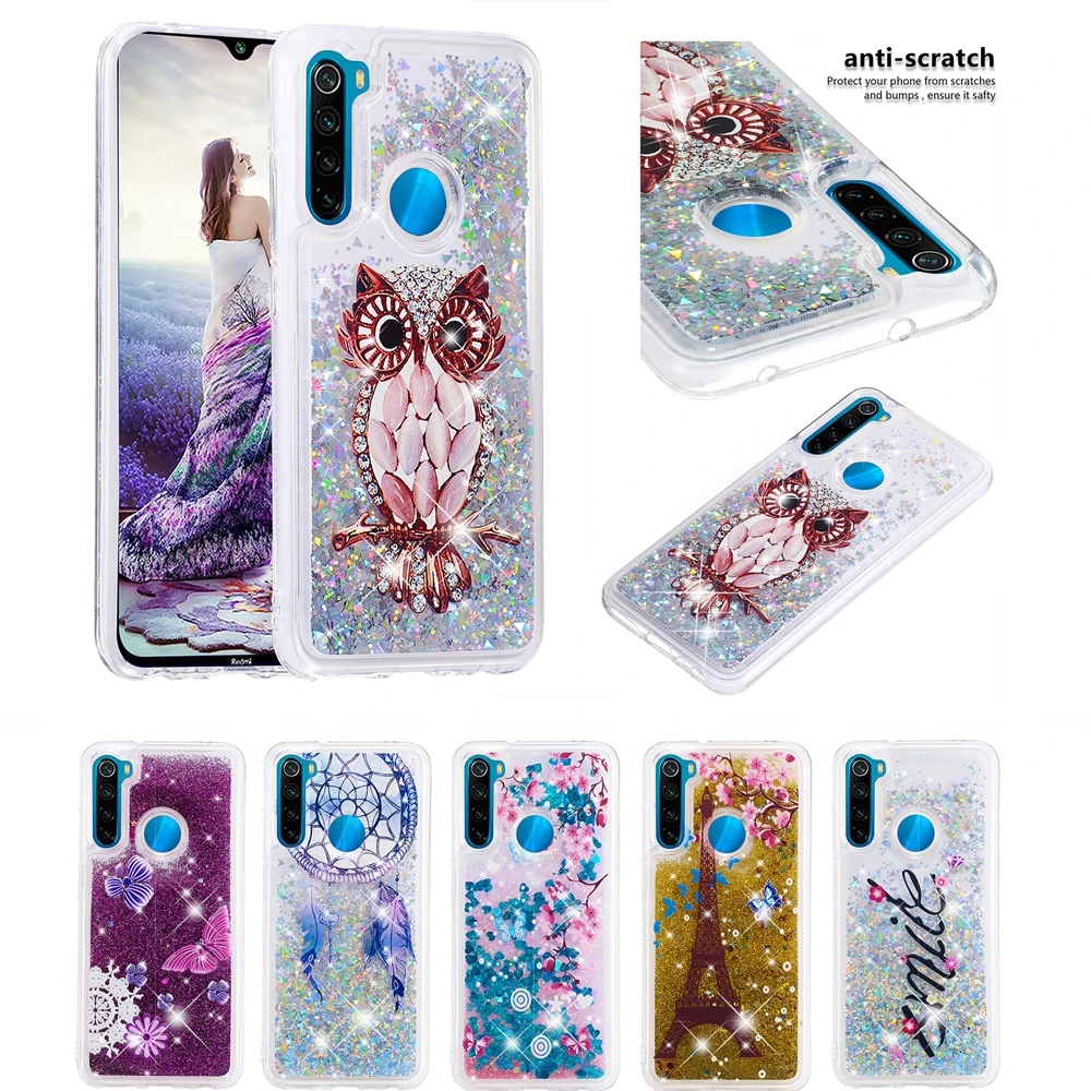 Чехол Etui Xiaomi Redmi Note 8 Pro с блестящей совой динамический жидкий силиконовый чехол