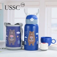 ussc childrens thermos cup with straw dual purpose primary school 316 water bottle kindergarten baby cartoon water cup hz031