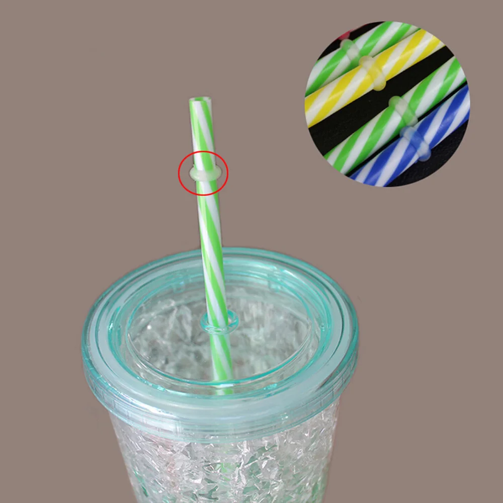 

50pcs Two Colors Thread Pattern Reusable Thick Drinking Straws Straws (Mixed Colors)