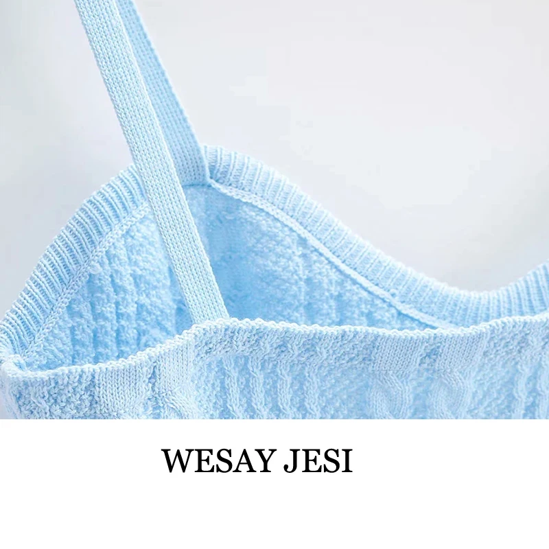 

WESAY JESI 2021 Summer Women's New Style Sling Heart-Shaped Neck Twist Woven Short Navel Cotton Comfortable Slim Casual Top