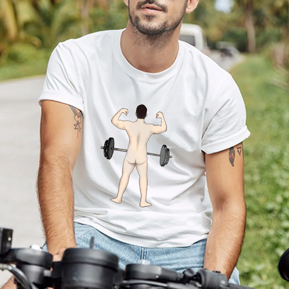 Футболка мужская с круглым вырезом забавная тенниска принтом штанги модная