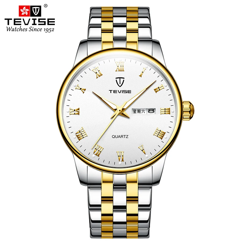 

TEVISE New fashion business men's watch, steel band waterproof men's quartz watch
