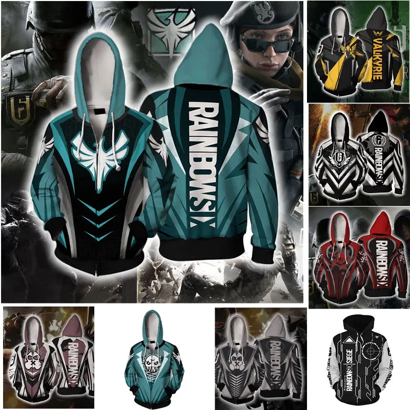 

Rainbow Six siege Cosplay 3D Hoodie Printing Cool Hooded Jacket Teen Zipper Mens Coat Autumn Winter Streetwear Fashionable Tops