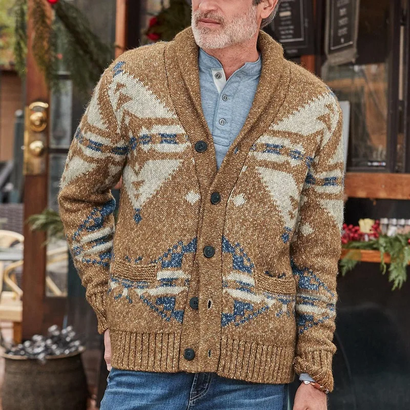 

Winter Wool Sweater Coats Men Casual Long Sleeve Buttoned Turn-down Collar Knitted Cardigan Mens Fashion Pattern Sweater Jackets