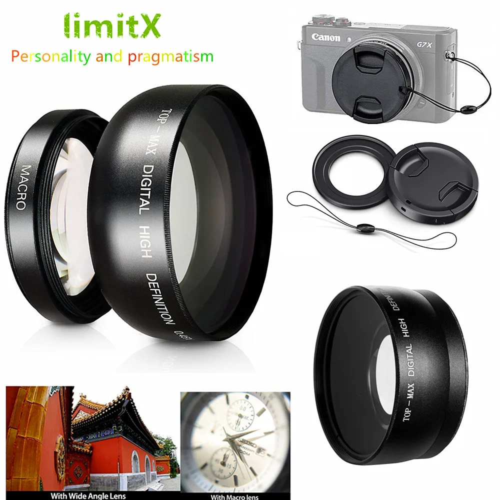 0.45X HD супер широкоугольный объектив с макро и переходным кольцом для Canon G5X G7X Mark III