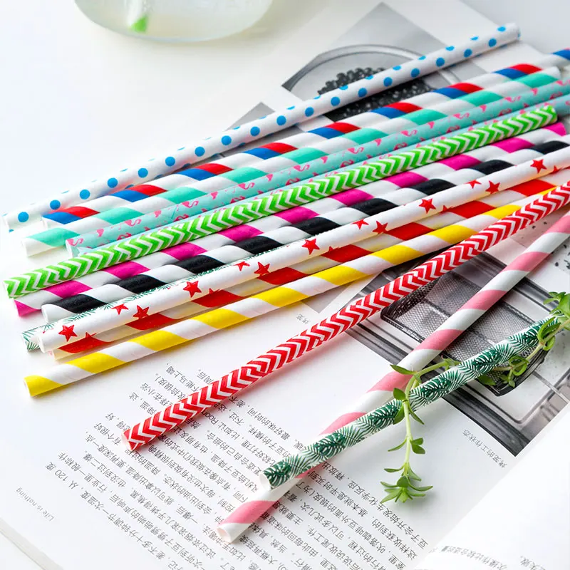 25 шт красочные одноразовые бумажные соломы холодного напитка молока INS толстый