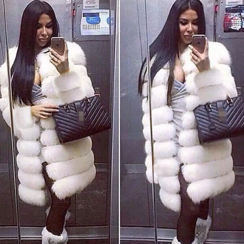 Натуральное зимнее роскошное пальто из искусственного меха тонкая длинная белая