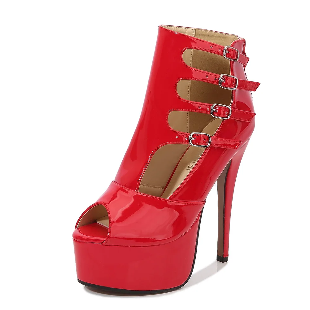 

Женские ботильоны на высоком каблуке MAIERNISI, черные, красные ботильоны с вырезами и пряжкой, большой размер 45, 46, весна-осень