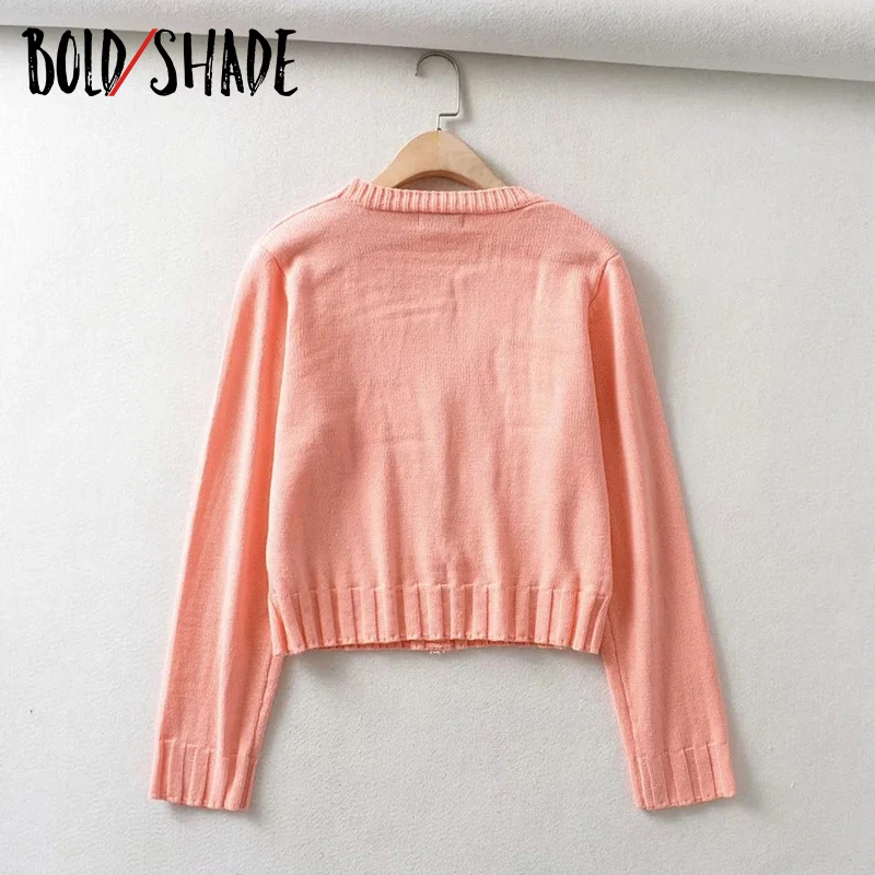 

Bold Shade Grunge Vintage Fashion Cardigans Knitted Button Long Sleeve Ribbed Crop Sweaters Indie Clothes Style Y2K Streetwear