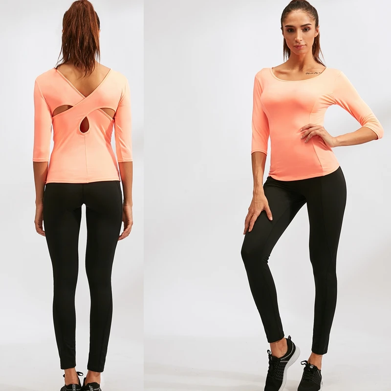 

Quality Women's Yoga Wear Fitness Running Dance Tight-fitting And Quick-drying Tops Cross-over Long Sleeves T-shirt for Women