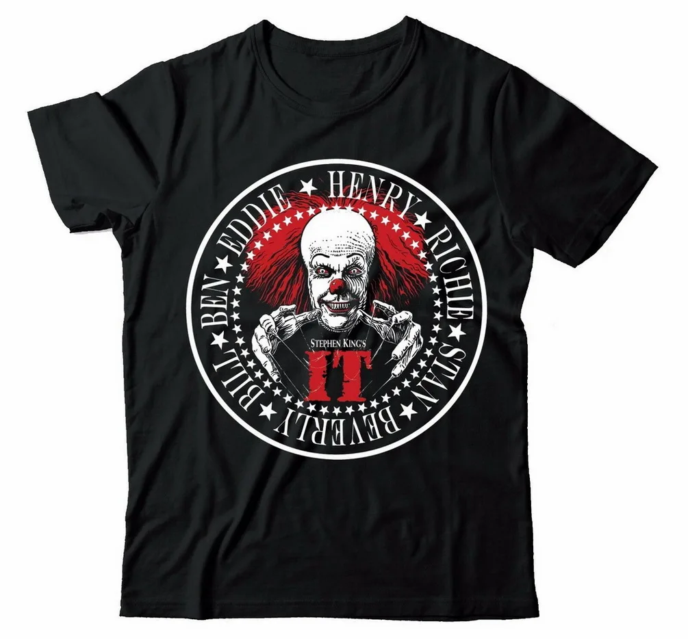 Черная хлопковая футболка с надписью STEPHEN KINGS IT THE LOSERS CLUB PENNYWISE CLOWN RAMONS|Мужские