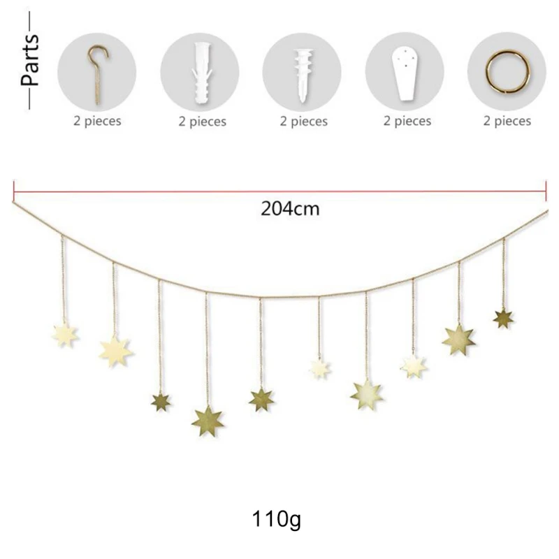 

Metal Star Shape Hanging Decorative With Chains Ornament Pendant Photo Display Holder Living Room Wall Hanging Decoration
