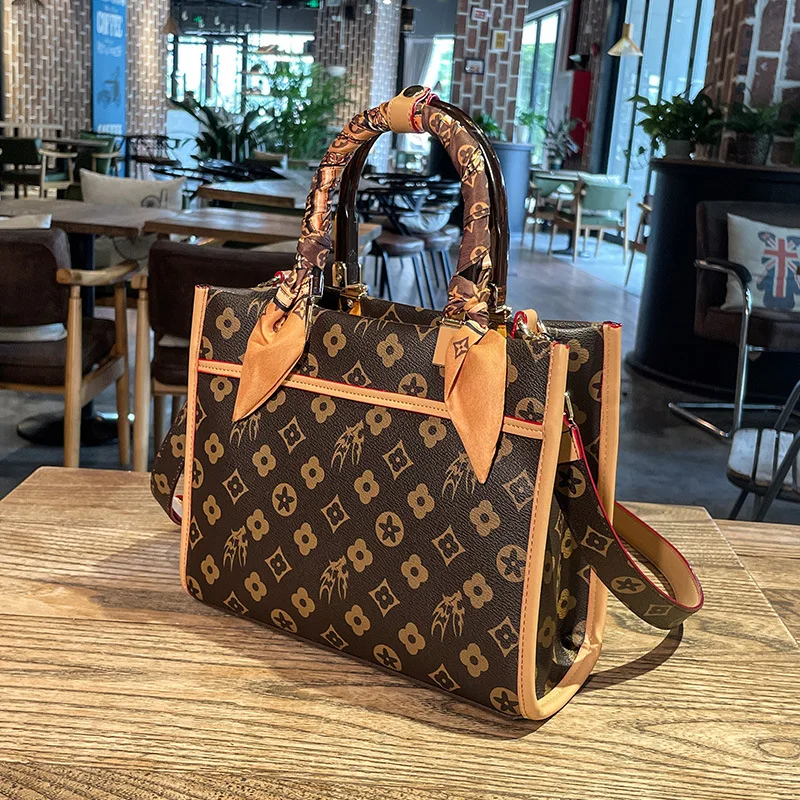 

Сумка-тоут из натуральной кожи, портативная вместительная сумочка на плечо с рисунком в стиле ретро