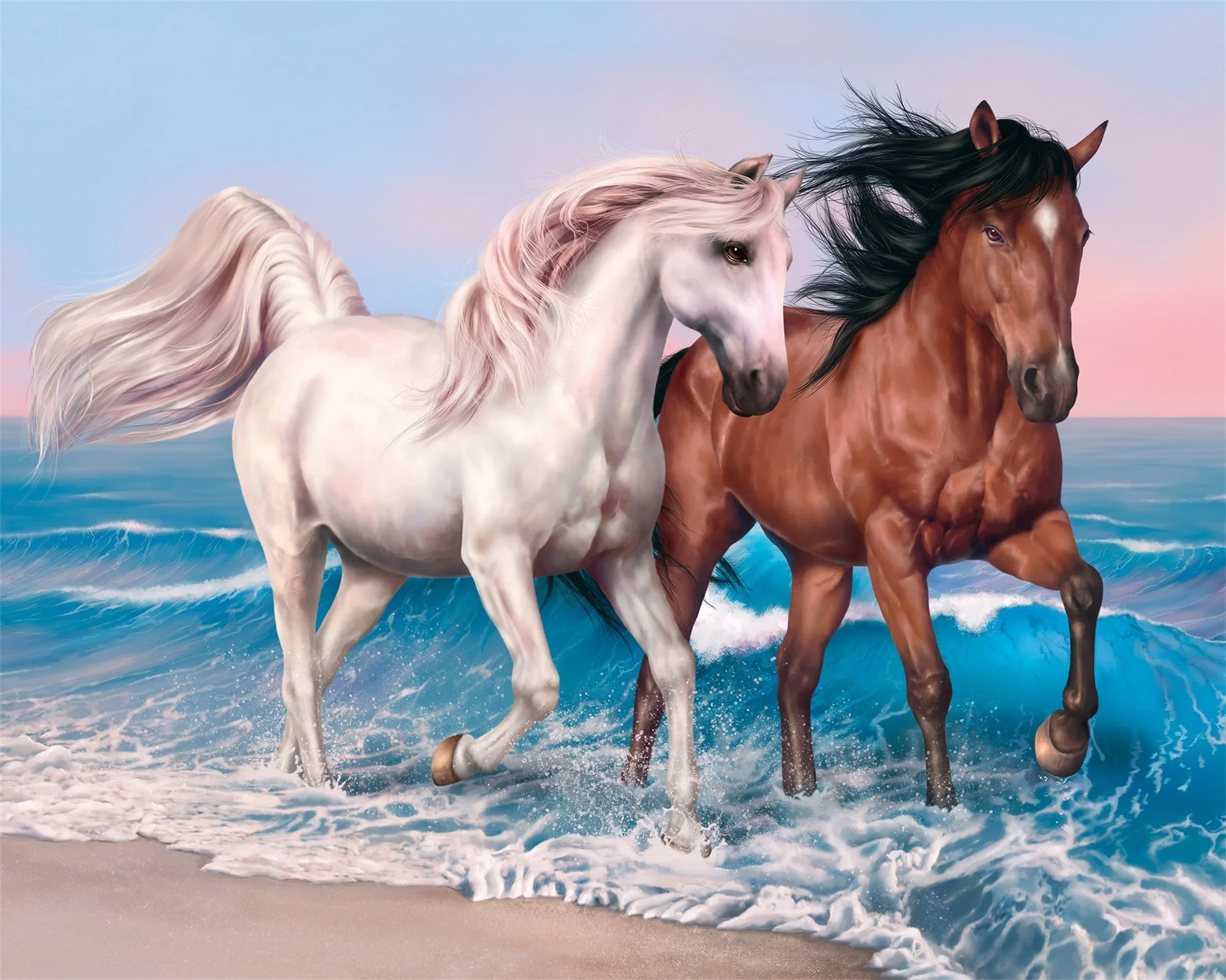 

5D Horse By The Sea Diamond Painting Kits Full Round Drill Home Decor Mosaic Embroidery Art Crafts Christmas Gift