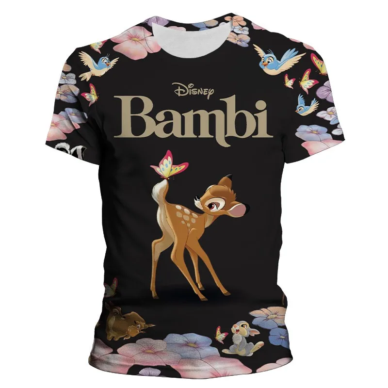 

Y2k Fawn Bambi Cartoon 3D Printing Disney Kawaii Ladies T-shirt Ladies Oversized T-shirt Ton Children Boys and Girls T-shirt