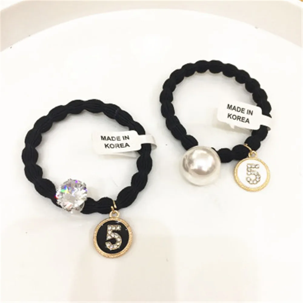 

Women Hair Ties Elastic Rubber Bands Girl Crystal Zircon Number 5 Korean Scrunchies Head Accessories Handmade Wholesale