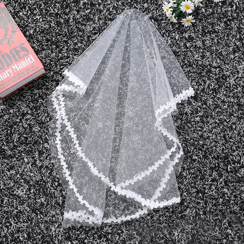 Свадебные аксессуары белая вуаль один слой модная кружевная платье для девочек