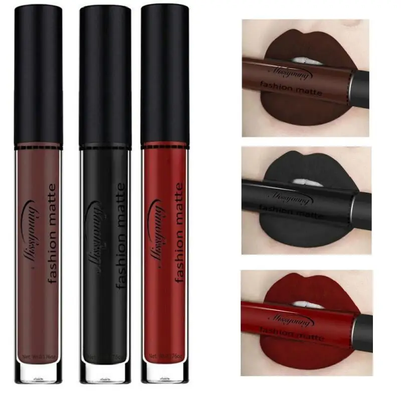 

Hot Sale Matte Velvet Liquid Black Lipstick Brown Easy To Color Lip Gloss Long Lasting Sexy Lip Makeup Cosmetic Maquiagem TSLM1