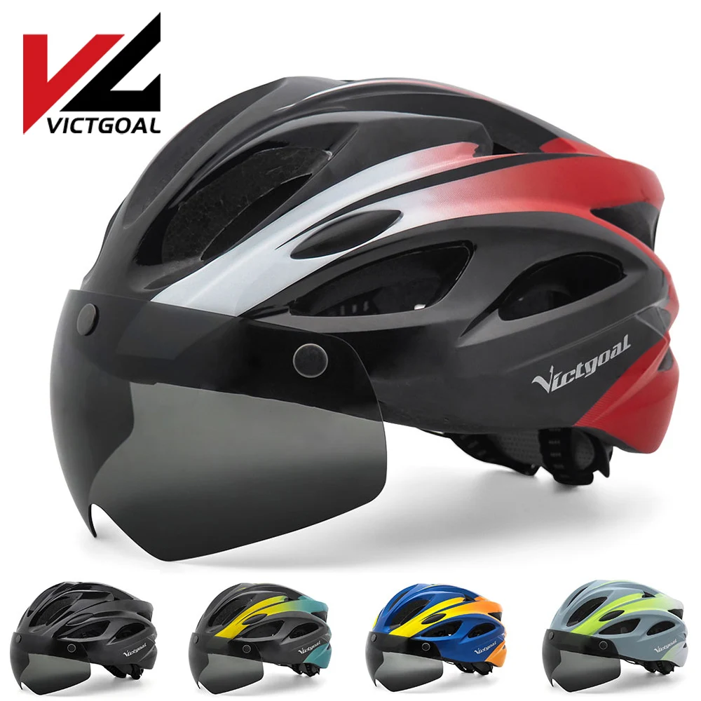 

VICTGOAL Adults Goggle Bike Helmet LED Rear Light Men Women Cycling Helmet Road Bicycle Helmets MTB E-Bike Scotter Headgear M/L