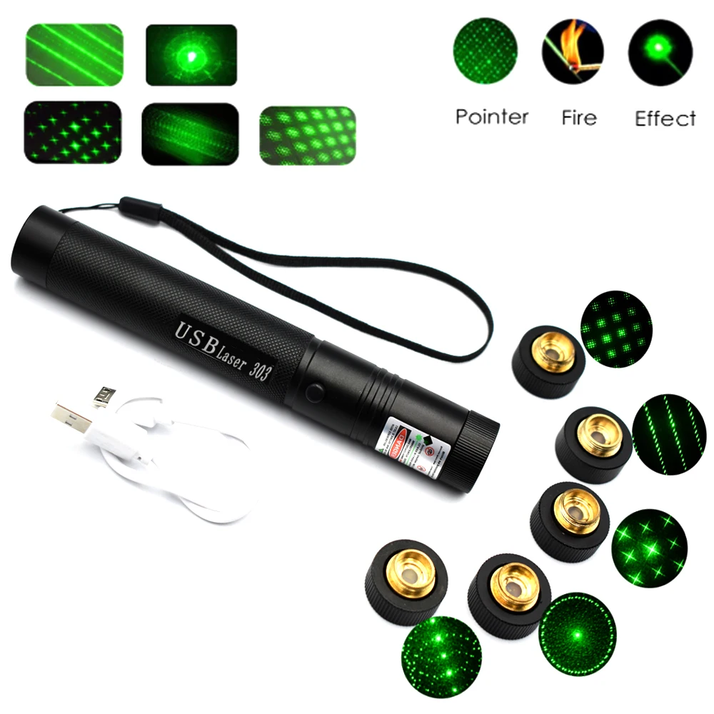 Зеленая лазерная указка 303 военная мощная 532нм 5 мВт ручка для сжигания выберите