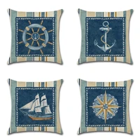 sailing compass cushion cover anchor rudder print throw pillow case home decorative linen geometric stripes car sofa pillowcase