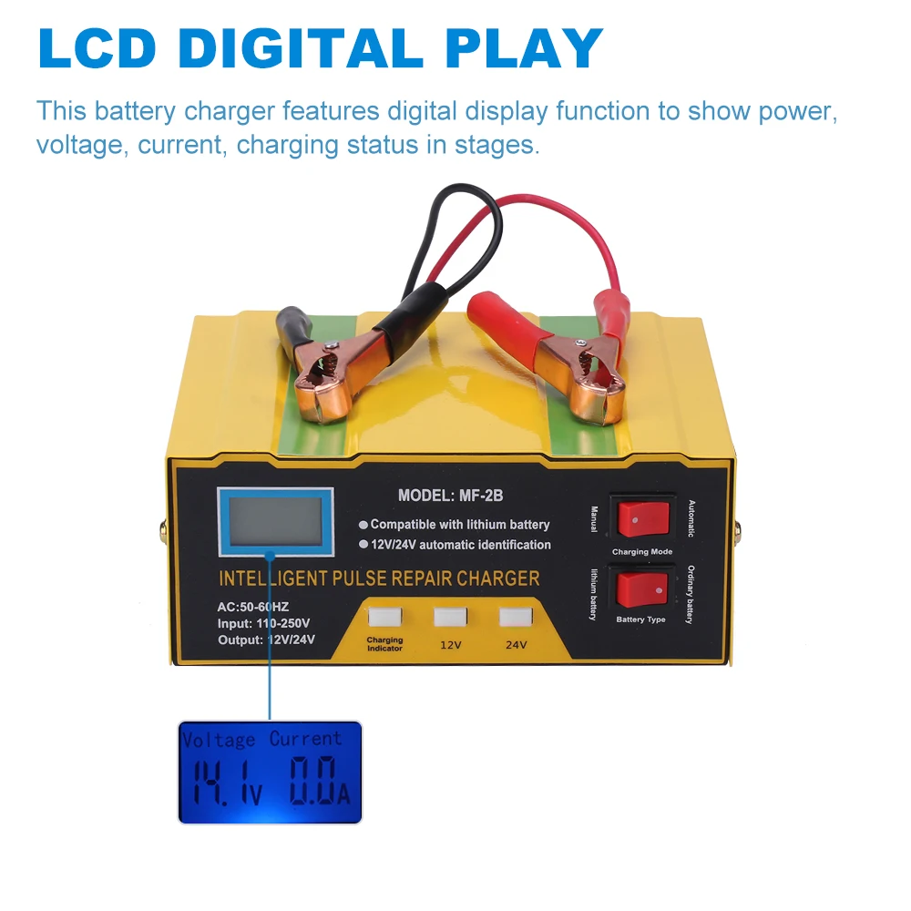 

Newest Car Battery Charger 12V 24V Motorcycle Charger Repair Battery Charger Automatic Pulse Repair Car Battery Charging Device