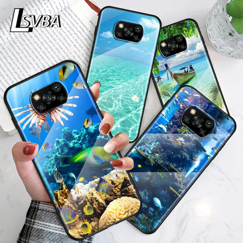 

Sea Beach Sunset Glow For Xiaomi POCO F3 F2 X3 NFC X2 M2 Pro Tempered Glass Hot New Shell Luxury Cover Phone Case