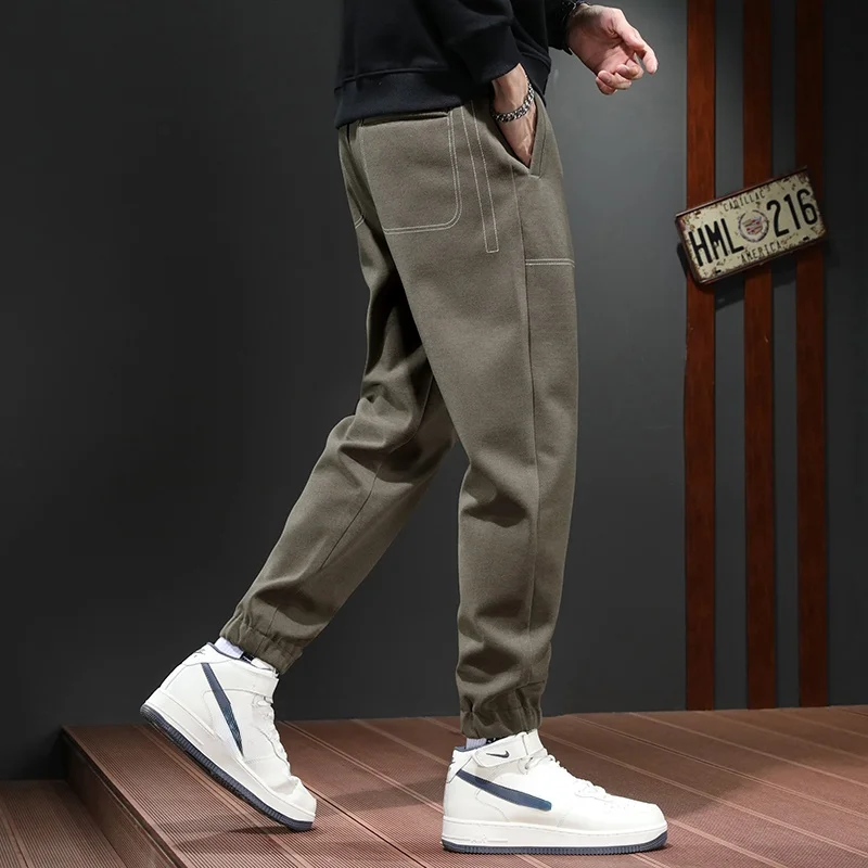 

2022 Autumn Winter Cargo Pant New Woolen Casual Pants Men's Korean Trend Loose Fashion Work Pants Man Drawstring Sports Pants