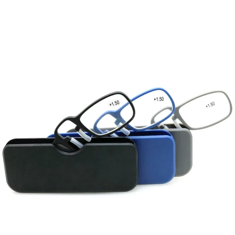 

New Mini Portable Reading Glasses Nose Clip High Quality Men Women Tr90 Plastic Presbyopic Glasses with Case 2.5 1.5 3.0 Black