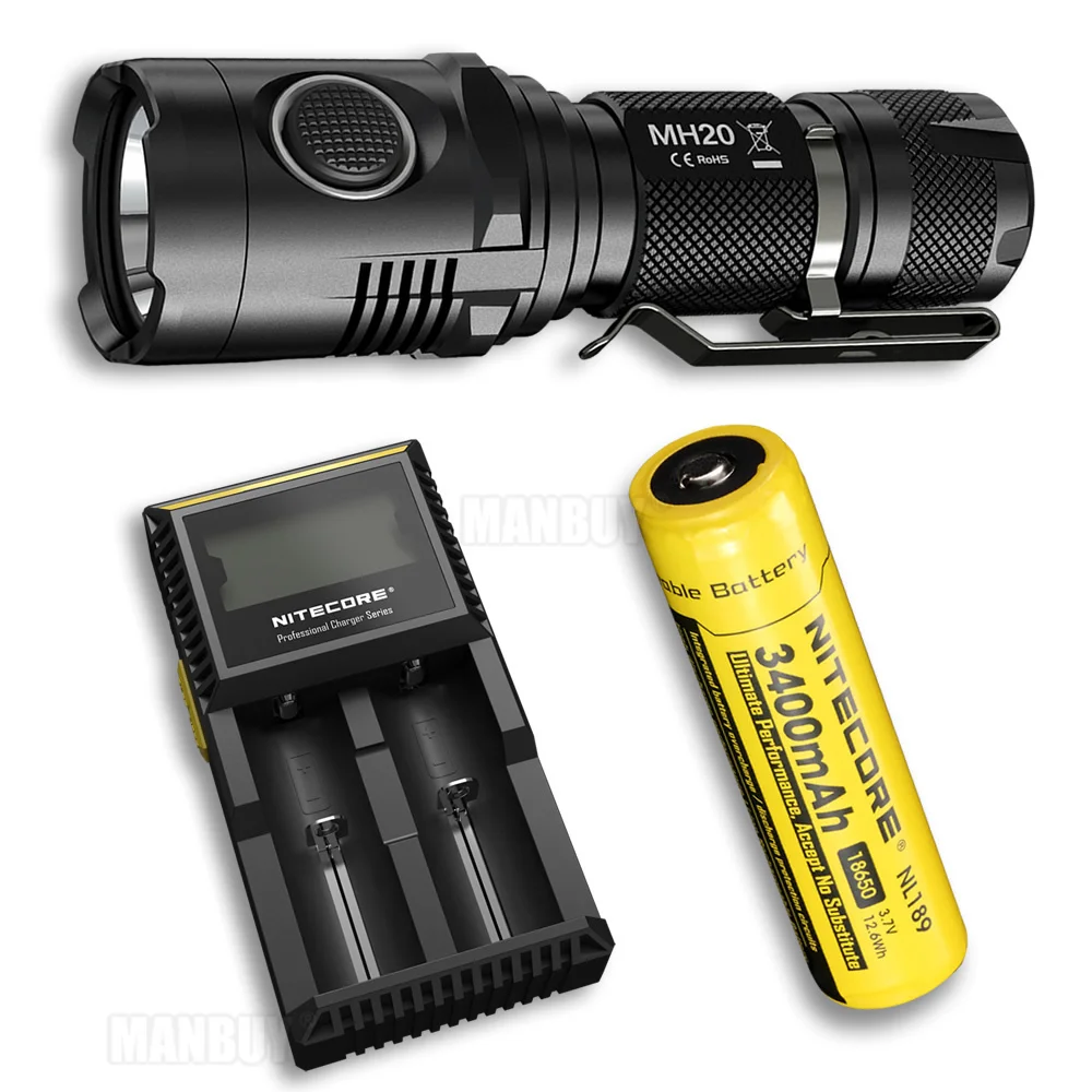 NITECORE MH20 фонарик + аккумулятор 18650 зарядное устройство D2 1000 люменов CREE XM L2 U2