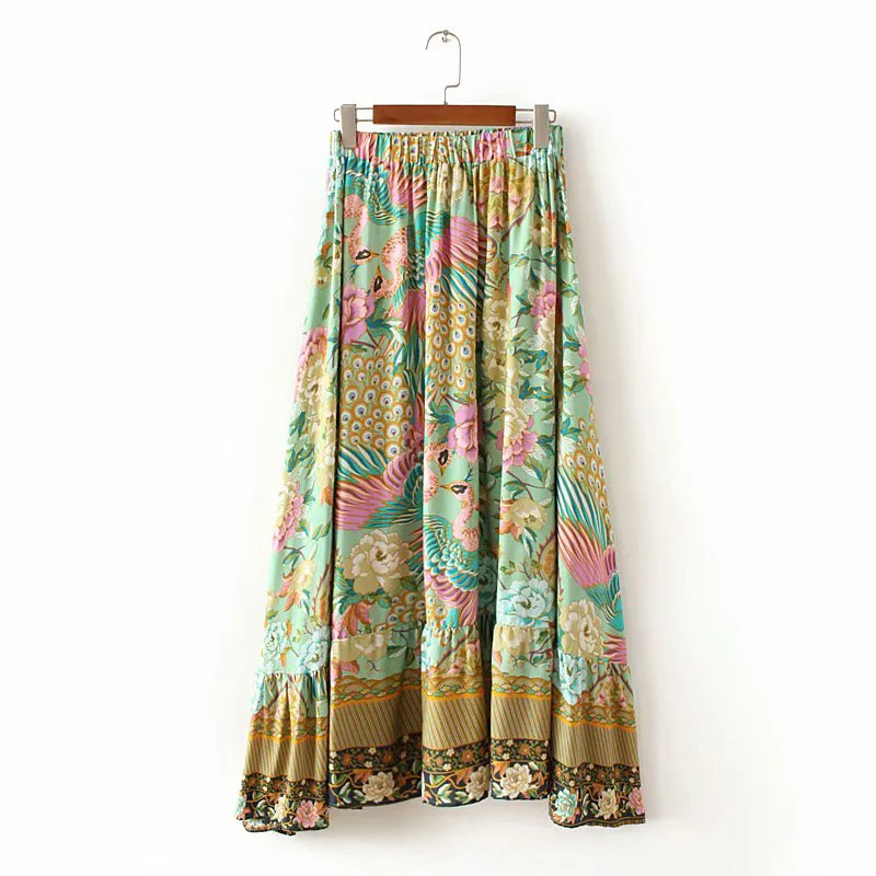 Женская плиссированная Асимметричная юбка с цветочным принтом boho chic Длинная