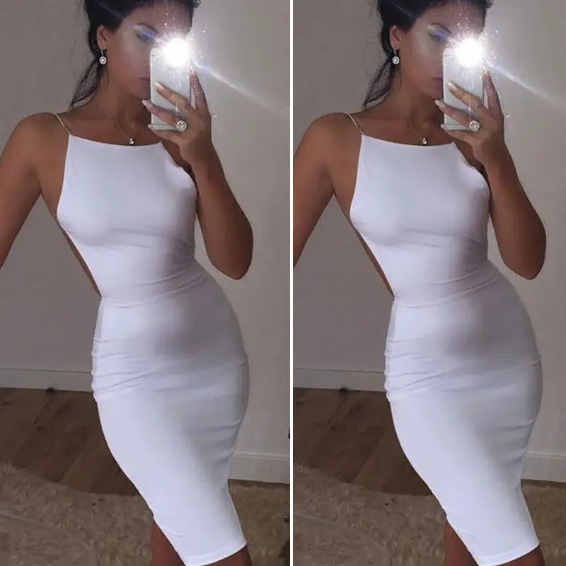 

Women Backless Dress Sleeveless Short Mini Skirt Metal Chain Shoulder Straps Clothing for Female